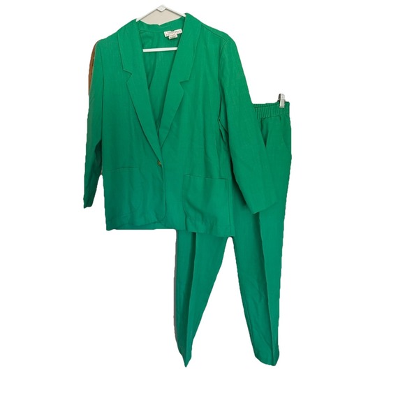 Worthington Pants - Worthington Suit Set Green Blazer & Pants 10 Petite‎ Feminine Office Outfit USA